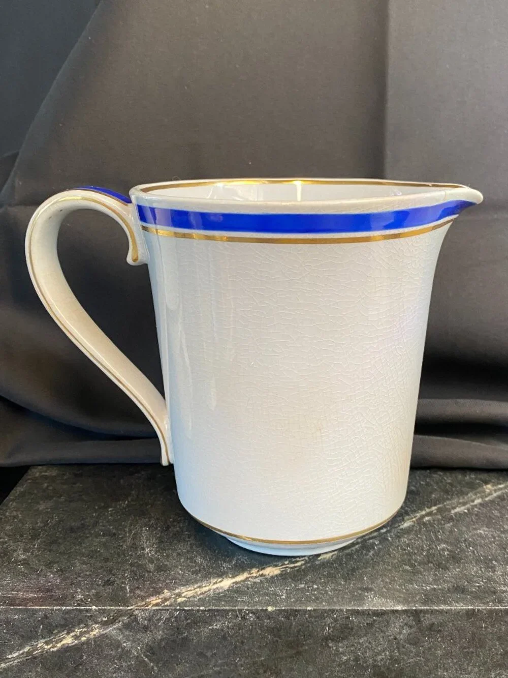 Vintage Rörstrand Sweden Ceramic Pitcher Modell Gunnar Nylund Blue Gold Art Deco